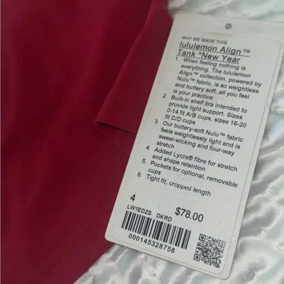 NWT Lululemon Lunar New Year Align Tank Top Dark Red Size 4 - Picture 4 of 8